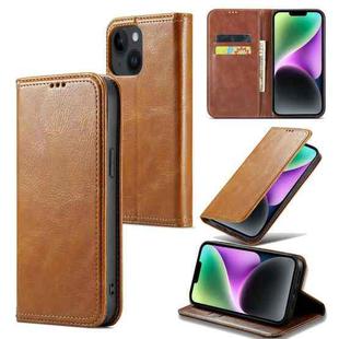 For iPhone 15 Plus Fierre Shann Vintage Bark Texture Wallet Leather Phone Case(Khaki)