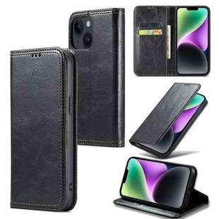 For iPhone 15 Fierre Shann Vintage Bark Texture Wallet Leather Phone Case(Black)