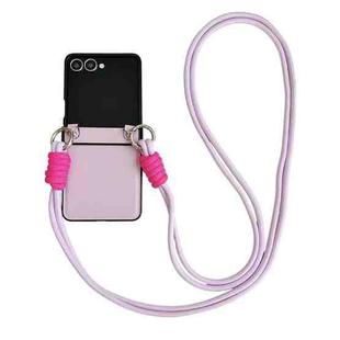For Samsung Galaxy Z Flip7 5G Morandi Leather Texture Phone Case With Lanyard(Pink)