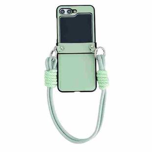 For Samsung Galaxy Z Flip5 Morandi Leather Texture Phone Case With Strap(Green)