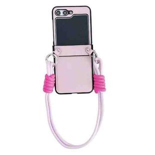 For Samsung Galaxy Z Flip5 Morandi Leather Texture Phone Case With Strap(Pink)