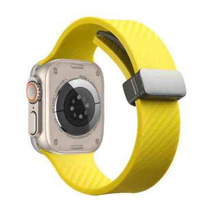 For Apple Watch Ultra 49mm Carbon Fiber Pattern Magnetic Buckle Silicone Watch Band(Yellow)