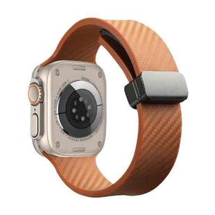 For Apple Watch 8 41mm Carbon Fiber Pattern Magnetic Buckle Silicone Watch Band(Brown)