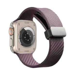 For Apple Watch 8 45mm Carbon Fiber Pattern Magnetic Buckle Silicone Watch Band(Purple)