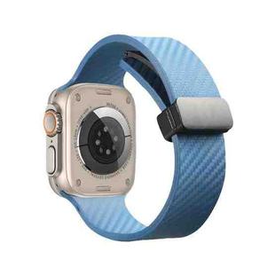 For Apple Watch 8 45mm Carbon Fiber Pattern Magnetic Buckle Silicone Watch Band(Blue)