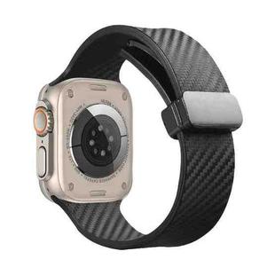 For Apple Watch 6 44mm Carbon Fiber Pattern Magnetic Buckle Silicone Watch Band(Black)