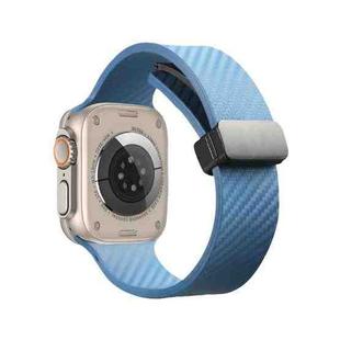 For Apple Watch 6 44mm Carbon Fiber Pattern Magnetic Buckle Silicone Watch Band(Blue)