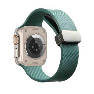 For Apple Watch 2 38mm Carbon Fiber Pattern Magnetic Buckle Silicone Watch Band(Dark Green)