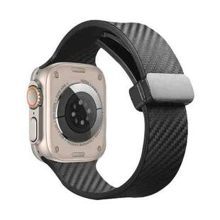 For Apple Watch 38mm Carbon Fiber Pattern Magnetic Buckle Silicone Watch Band(Black)