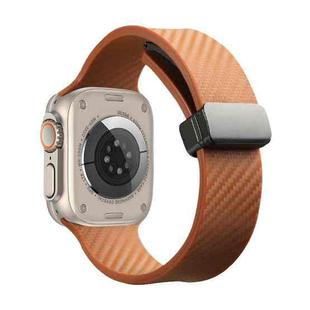 For Apple Watch SE 2023 44mm Carbon Fiber Pattern Magnetic Buckle Silicone Watch Band(Brown)