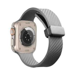 For Apple Watch SE 2023 44mm Carbon Fiber Pattern Magnetic Buckle Silicone Watch Band(Grey)