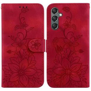 For Samsung Galaxy A25 5G Lily Embossed Leather Phone Case(Red)