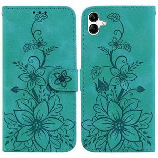 For Samsung Galaxy A04e / F04 / M04 Lily Embossed Leather Phone Case(Green)