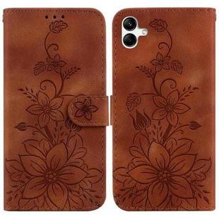 For Samsung Galaxy A04e / F04 / M04 Lily Embossed Leather Phone Case(Brown)