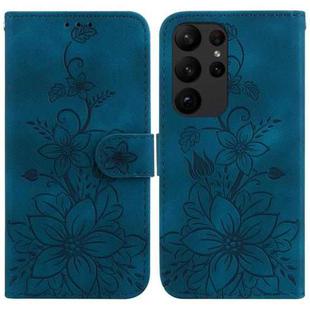 For Samsung Galaxy S23 Ultra 5G Lily Embossed Leather Phone Case(Dark Blue)