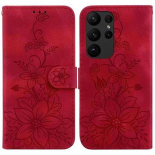 For Samsung Galaxy S23 Ultra 5G Lily Embossed Leather Phone Case(Red)