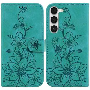 For Samsung Galaxy S23+ 5G Lily Embossed Leather Phone Case(Green)