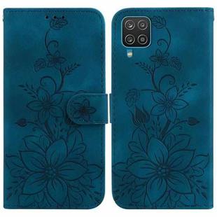 For Samsung Galaxy A12 5G Lily Embossed Leather Phone Case(Dark Blue)