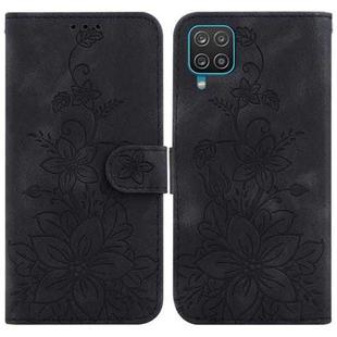 For Samsung Galaxy A12 5G Lily Embossed Leather Phone Case(Black)