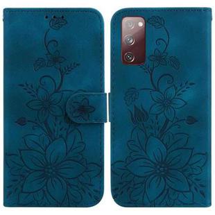 For Samsung Galaxy S20 FE 4G / 5G Lily Embossed Leather Phone Case(Dark Blue)