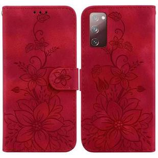 For Samsung Galaxy S20 FE 4G / 5G Lily Embossed Leather Phone Case(Red)