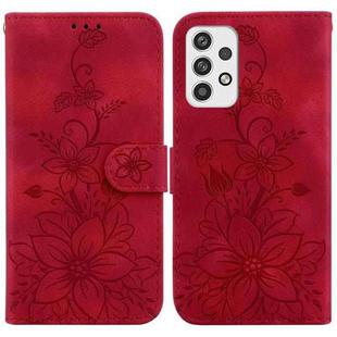 For Samsung Galaxy A23 Lily Embossed Leather Phone Case(Red)