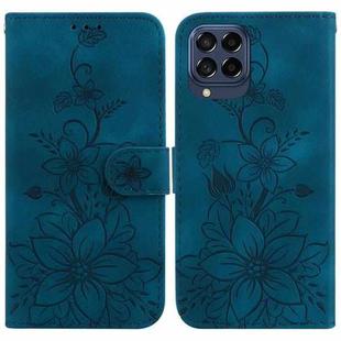 For Samsung Galaxy M33 5G Lily Embossed Leather Phone Case(Dark Blue)