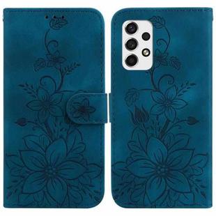 For Samsung Galaxy A73 5G Lily Embossed Leather Phone Case(Dark Blue)