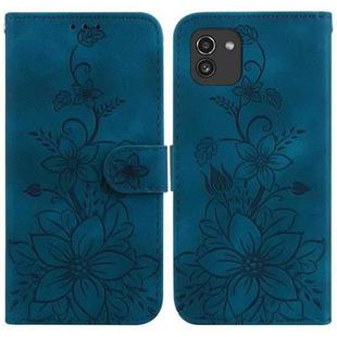For Samsung Galaxy A03 166mm Lily Embossed Leather Phone Case(Dark Blue)