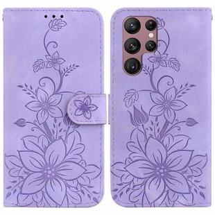 For Samsung Galaxy S22 Ultra 5G Lily Embossed Leather Phone Case(Purple)