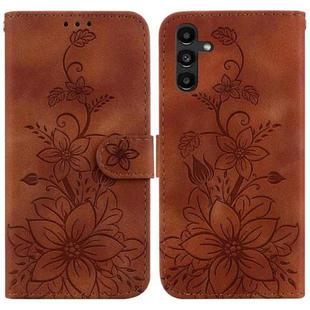 For Samsung Galaxy A13 5G Lily Embossed Leather Phone Case(Brown)