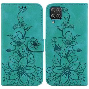 For Samsung Galaxy F22 4G Lily Embossed Leather Phone Case(Green)