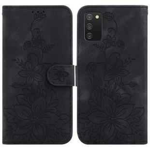 For Samsung Galaxy A03s US 164.2mm Lily Embossed Leather Phone Case(Black)