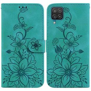 For Samsung Galaxy A22 4G Lily Embossed Leather Phone Case(Green)