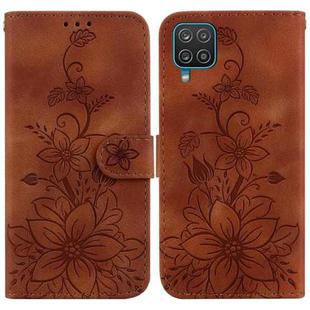 For Samsung Galaxy A22 4G Lily Embossed Leather Phone Case(Brown)