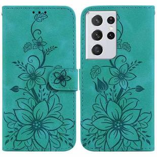 For Samsung Galaxy S21 Ultra 5G Lily Embossed Leather Phone Case(Green)