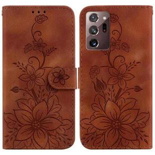 For Samsung Galaxy Note20 Ultra Lily Embossed Leather Phone Case(Brown)