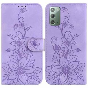 For Samsung Galaxy Note20 Lily Embossed Leather Phone Case(Purple)