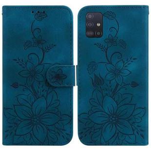 For Samsung Galaxy A51 5G Lily Embossed Leather Phone Case(Dark Blue)