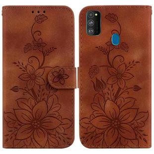 For Samsung Galaxy M30s / M21 Lily Embossed Leather Phone Case(Brown)