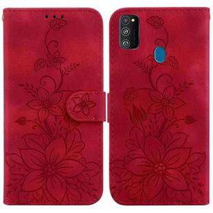 For Samsung Galaxy M30s / M21 Lily Embossed Leather Phone Case(Red)