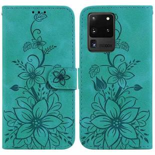 For Samsung Galaxy S20 Ultra Lily Embossed Leather Phone Case(Green)