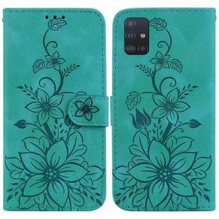 For Samsung Galaxy A71 Lily Embossed Leather Phone Case(Green)