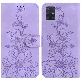 For Samsung Galaxy A51 Lily Embossed Leather Phone Case(Purple)