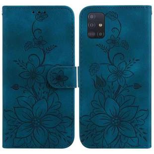 For Samsung Galaxy A51 Lily Embossed Leather Phone Case(Dark Blue)
