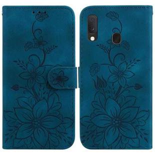For Samsung Galaxy A10e / A20e Lily Embossed Leather Phone Case(Dark Blue)