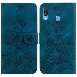 For Samsung Galaxy A40 Lily Embossed Leather Phone Case(Dark Blue)