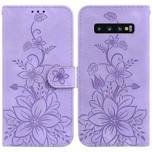 For Samsung Galaxy S10+ Lily Embossed Leather Phone Case(Purple)