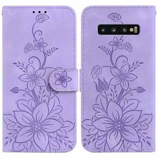 For Samsung Galaxy S10 Lily Embossed Leather Phone Case(Purple)