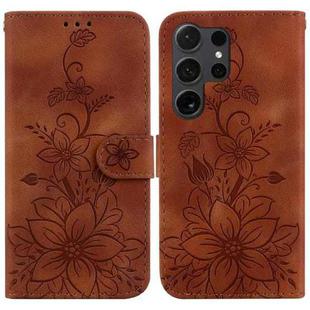 For Samsung Galaxy S24 Ultra 5G Lily Embossed Leather Phone Case(Brown)